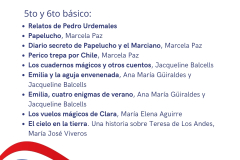 5to y 6to en adelante Relatos de Pedro Urdemales Papelucho, Marcela Paz Diario secreto de Papelucho y el Marciano, Marcela Paz Perico trepa por Chile, Marcela Paz Los cuadernos mágicos y otros cuentos, Jacqueline Balcells Emilia y la aguja envenenada, Ana - 1